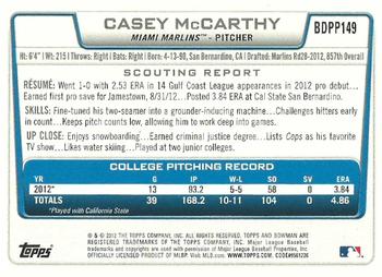 2012 Bowman Draft Picks & Prospects - Draft Picks #BDPP149 Casey McCarthy Back