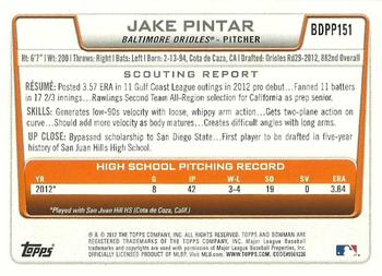 2012 Bowman Draft Picks & Prospects - Draft Picks #BDPP151 Jake Pintar Back