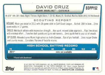 2012 Bowman Draft Picks & Prospects - Draft Picks #BDPP152 David Cruz Back