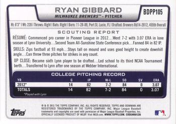 2012 Bowman Draft Picks & Prospects - Draft Picks #BDPP105 Ryan Gibbard Back