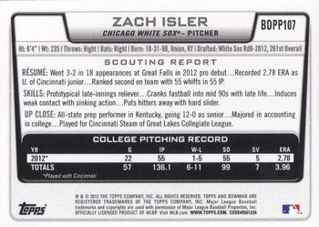 2012 Bowman Draft Picks & Prospects - Draft Picks #BDPP107 Zach Isler Back