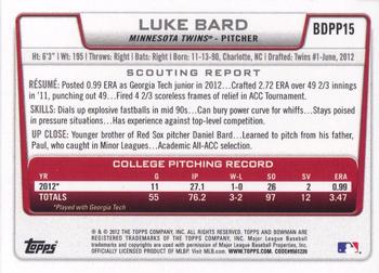 2012 Bowman Draft Picks & Prospects - Draft Picks #BDPP15 Luke Bard Back