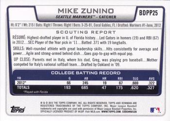 2012 Bowman Draft Picks & Prospects - Draft Picks #BDPP25 Mike Zunino Back