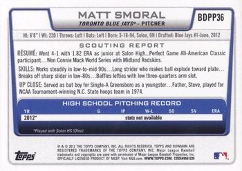 2012 Bowman Draft Picks & Prospects - Draft Picks #BDPP36 Matt Smoral Back