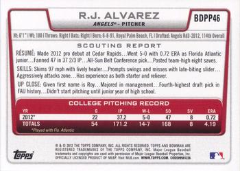 2012 Bowman Draft Picks & Prospects - Draft Picks #BDPP46 R.J. Alvarez Back