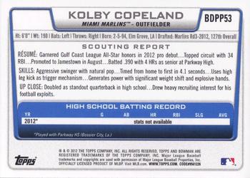 2012 Bowman Draft Picks & Prospects - Draft Picks #BDPP53 Kolby Copeland Back