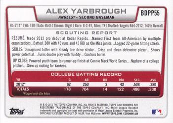 2012 Bowman Draft Picks & Prospects - Draft Picks #BDPP55 Alex Yarbrough Back