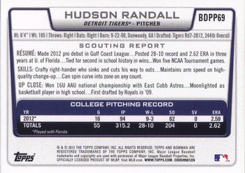 2012 Bowman Draft Picks & Prospects - Draft Picks #BDPP69 Hudson Randall Back