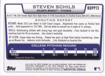 2012 Bowman Draft Picks & Prospects - Draft Picks #BDPP73 Steven Schils Back