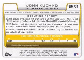 2012 Bowman Draft Picks & Prospects - Draft Picks #BDPP78 John Kuchno Back