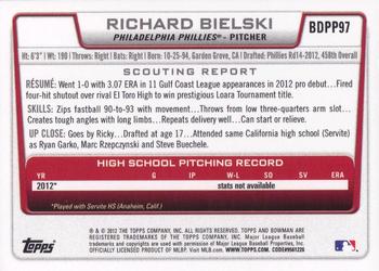 2012 Bowman Draft Picks & Prospects - Draft Picks #BDPP97 Richard Bielski Back