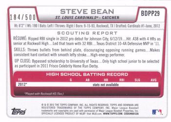 2012 Bowman Draft Picks & Prospects - Draft Picks Blue #BDPP29 Steve Bean Back
