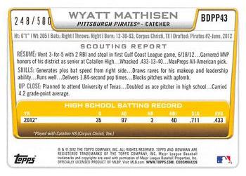 2012 Bowman Draft Picks & Prospects - Draft Picks Blue #BDPP43 Wyatt Mathisen Back