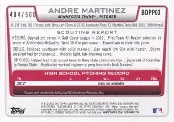 2012 Bowman Draft Picks & Prospects - Draft Picks Blue #BDPP63 Andre Martinez Back