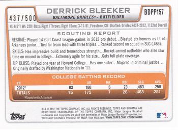 2012 Bowman Draft Picks & Prospects - Draft Picks Blue #BDPP157 Derrick Bleeker Back