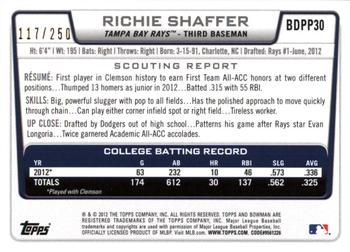 2012 Bowman Draft Picks & Prospects - Draft Picks Orange #BDPP30 Richie Shaffer Back