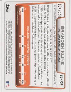2012 Bowman Draft Picks & Prospects - Draft Picks Orange #BDPP37 Branden Kline Back