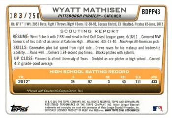 2012 Bowman Draft Picks & Prospects - Draft Picks Orange #BDPP43 Wyatt Mathisen Back