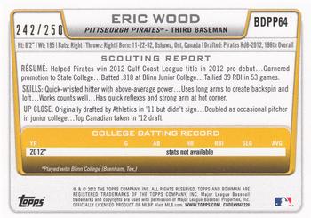 2012 Bowman Draft Picks & Prospects - Draft Picks Orange #BDPP64 Eric Wood Back