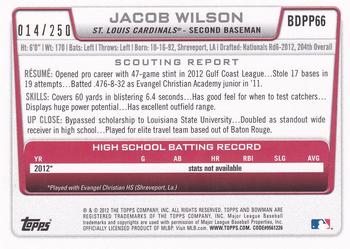 2012 Bowman Draft Picks & Prospects - Draft Picks Orange #BDPP66 Jacob Wilson Back