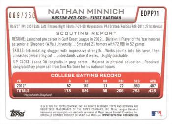 2012 Bowman Draft Picks & Prospects - Draft Picks Orange #BDPP71 Nathan Minnich Back