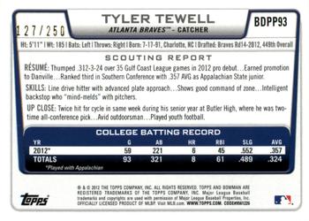 2012 Bowman Draft Picks & Prospects - Draft Picks Orange #BDPP93 Tyler Tewell Back