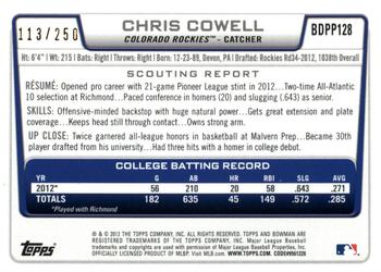 2012 Bowman Draft Picks & Prospects - Draft Picks Orange #BDPP128 Chris Cowell Back