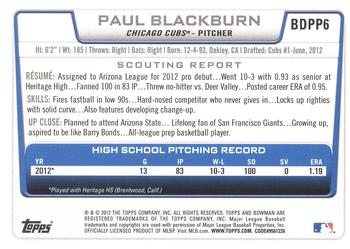 2012 Bowman Draft Picks & Prospects - Draft Picks Silver Ice #BDPP6 Paul Blackburn Back