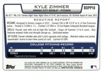 2012 Bowman Draft Picks & Prospects - Draft Picks Silver Ice #BDPP10 Kyle Zimmer Back