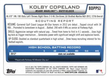 2012 Bowman Draft Picks & Prospects - Draft Picks Silver Ice #BDPP53 Kolby Copeland Back