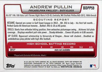 2012 Bowman Draft Picks & Prospects - Draft Picks Silver Ice #BDPP59 Andrew Pullin Back
