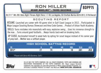 2012 Bowman Draft Picks & Prospects - Draft Picks Silver Ice #BDPP75 Ron Miller Back