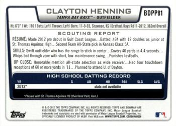 2012 Bowman Draft Picks & Prospects - Draft Picks Silver Ice #BDPP81 Clayton Henning Back