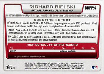 2012 Bowman Draft Picks & Prospects - Draft Picks Silver Ice #BDPP97 Richard Bielski Back