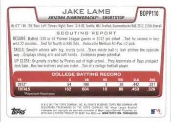 2012 Bowman Draft Picks & Prospects - Draft Picks Silver Ice #BDPP110 Jake Lamb Back