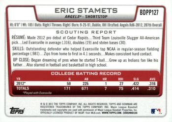 2012 Bowman Draft Picks & Prospects - Draft Picks Silver Ice #BDPP127 Eric Stamets Back