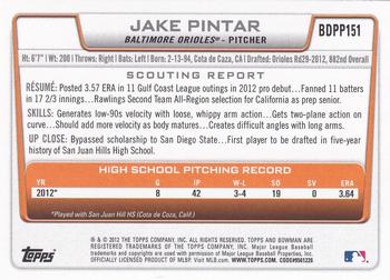 2012 Bowman Draft Picks & Prospects - Draft Picks Silver Ice #BDPP151 Jake Pintar Back