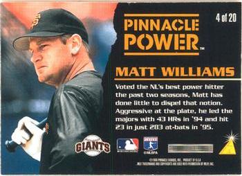 1996 Pinnacle - Pinnacle Power #4 Matt Williams Back