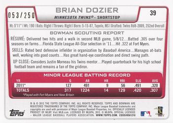2012 Bowman Draft Picks & Prospects - Orange #39 Brian Dozier Back