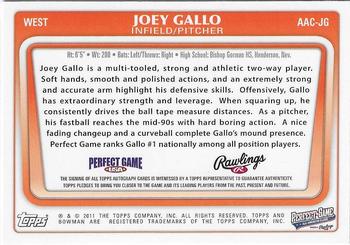 2012 Bowman Draft Picks & Prospects - Perfect Game All-American Classic Autographs #AAC-JG Joey Gallo Back