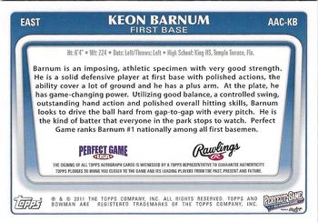 2012 Bowman Draft Picks & Prospects - Perfect Game All-American Classic Autographs #AAC-KB Keon Barnum Back
