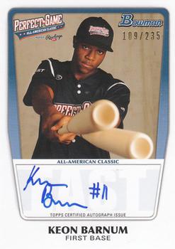 2012 Bowman Draft Picks & Prospects - Perfect Game All-American Classic Autographs #AAC-KB Keon Barnum Front