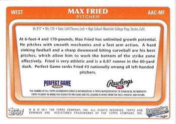 2012 Bowman Draft Picks & Prospects - Perfect Game All-American Classic Autographs #AAC-MF Max Fried Back