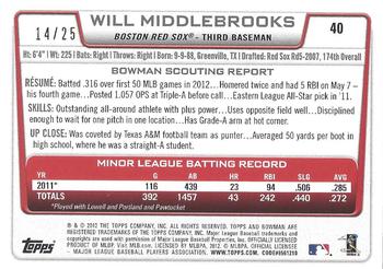 2012 Bowman Draft Picks & Prospects - Red Ice #40 Will Middlebrooks Back