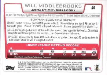 2012 Bowman Draft Picks & Prospects - Silver Ice #40 Will Middlebrooks Back