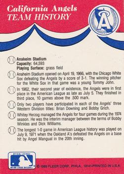 1989 Fleer - Team Stickers #NNO California Angels Back