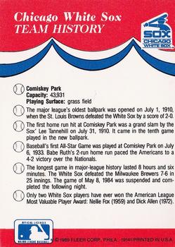 1989 Fleer - Team Stickers #NNO Chicago White Sox Back