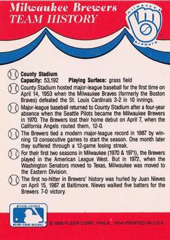 1989 Fleer - Team Stickers #NNO Milwaukee Brewers Back
