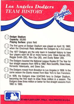 1989 Fleer - Team Stickers #NNO MLB: Los Angeles Dodgers / Montreal Expos / Oakland Athletics / Seattle Mariners Back