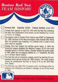 1989 Fleer - Team Stickers #NNO AL: Baltimore Orioles / Boston Red Sox / California Angels / Chicago White Sox Back